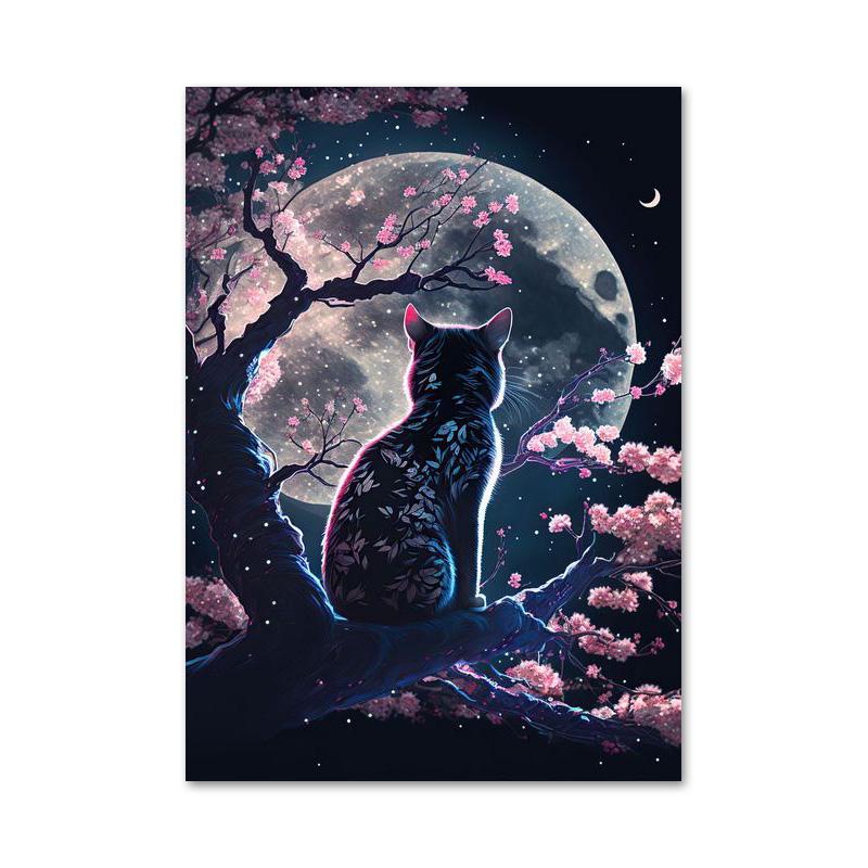 Японские забавные животные, кошки, цветущая вишня, постеры и принты, картины на холсте, настенные художественные картины для гостиной, украшения дома