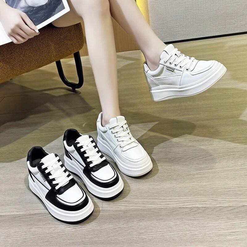 Fujin/5 см из вулканизированной натуральной кожи, устойчивые кроссовки на платформе, массивные ботинки, женская весенне-осенняя повседневная обувь