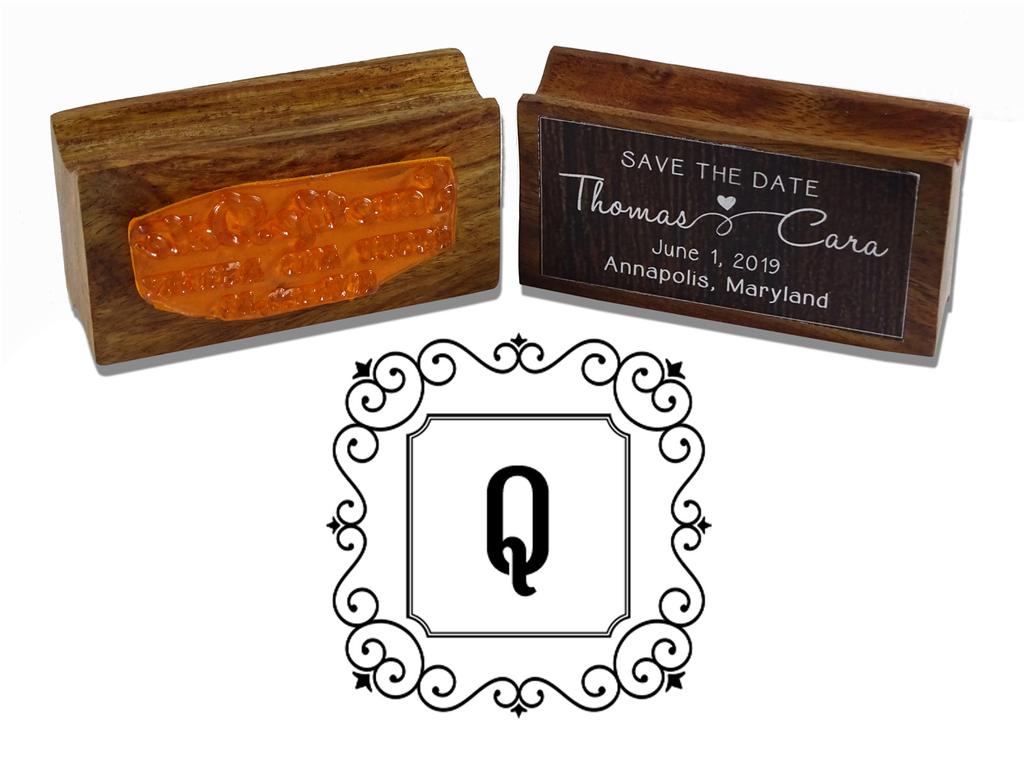 Printtoo Monogram Letter Square Swirl Border Q Odd Mounted Rubber Stamp Office