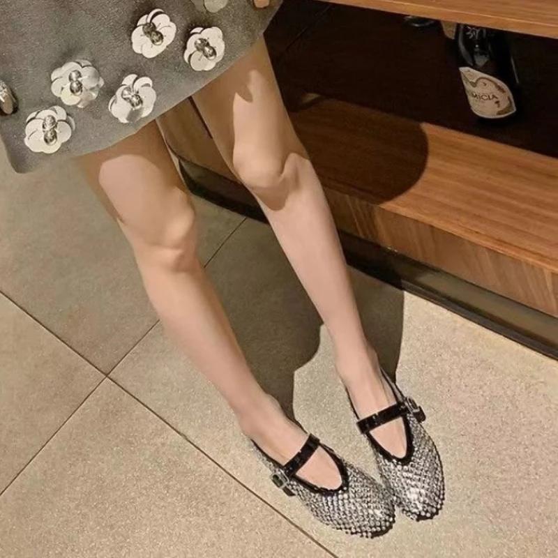 Fashion Summer New Women's Sandals Round Head Mesh Rhinestone Leisure Comfortable Lightweight Breathable Soft Soled Sandals