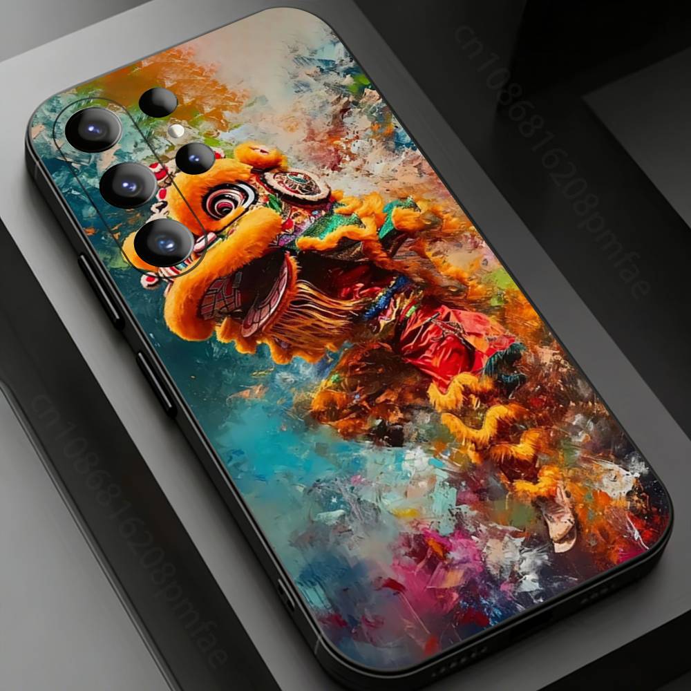 Chinese Lion Dance Phone case for Samsung Galaxy S24,25,26,23 22,21,S20 Plus Ultra FE soft fundas cases