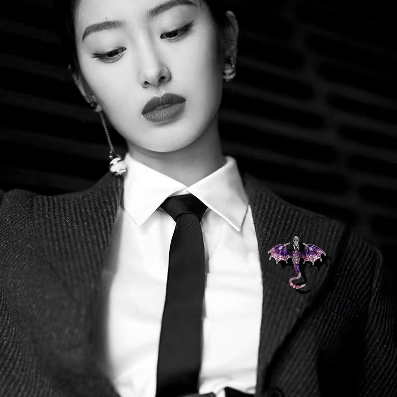 Enamel Dragon Brooches For Women Men 6-color Rhinestone Flying Legand Animal Party Office Brooch Pins Gifts