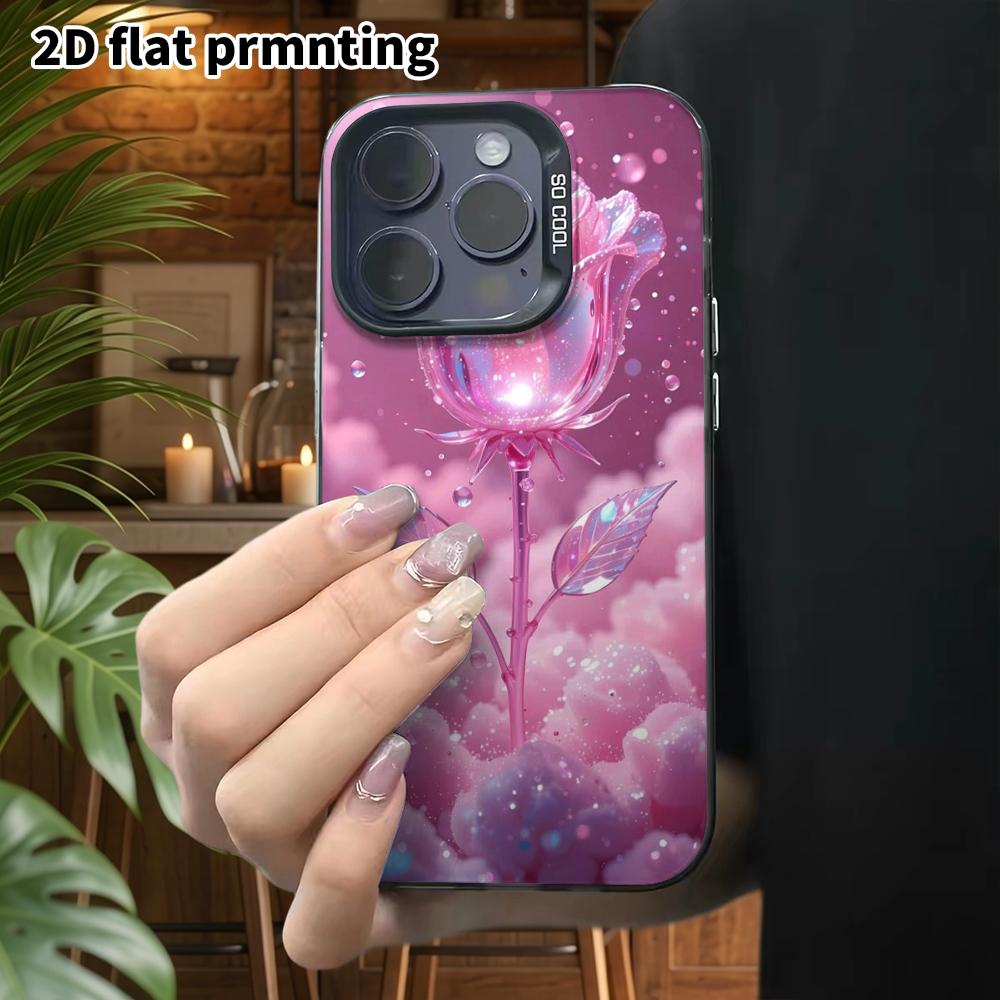 Phone Case: 2D flat design, fits iPhone 18, 17, 16, 15, 14, 13 Pro, color silver protective case, couple style, iridescent glass, Christmas and Hallow