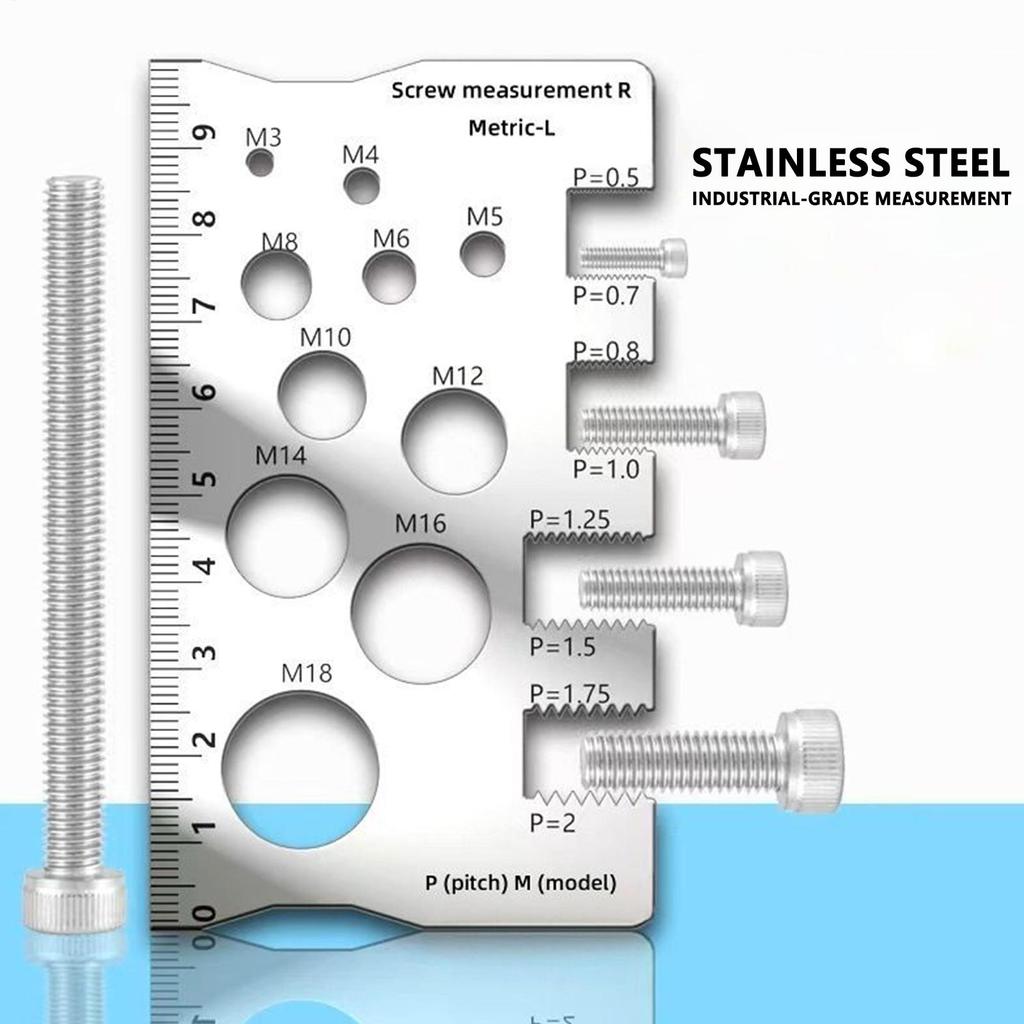 Thread Checker Bolt and Nut Gauge Stainless Steel Screw Sizing Tool for Woodworking Carpenters Engineers Construction Site