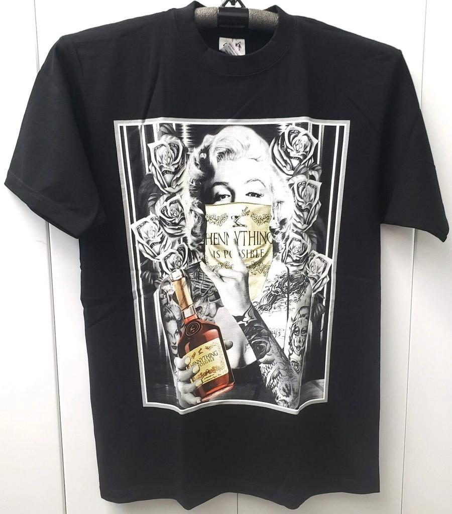 Marilyn Monroe T-shirt Drinking Alcohol Liquor Tattoo Art Tee Men's Black New