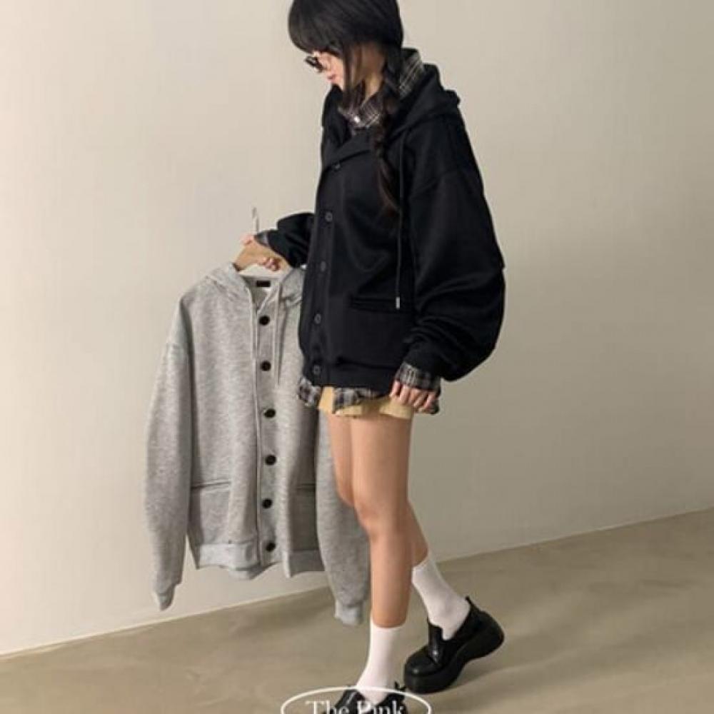 The Pink Oversized Button Pintuck Hooded Jacket