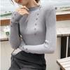 Button Up Semi High Neck Sweater Women's Base Sweater Autumn and Winter New Korean Version Pullover Slim Fit Knit Sweater