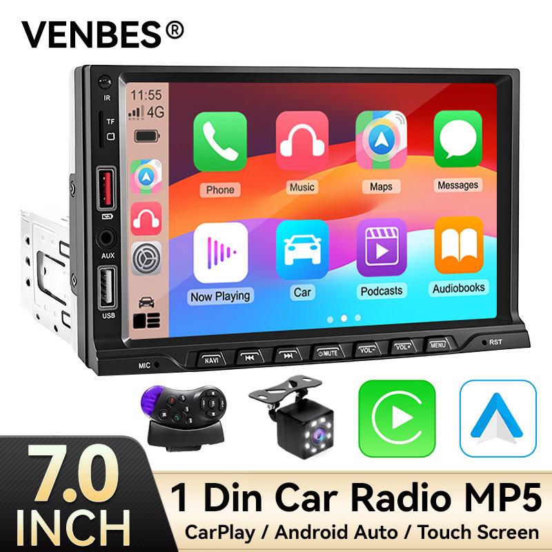 VENBES Car Radio Carplay Android Auto Mirrorlink 1 DIN Touchscreen 7 Inch Multimedia MP5 Player Bluetooth 5.0