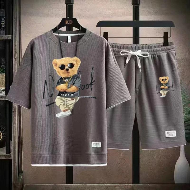 2025 Летний мужской спортивный комплект модной одежды Harajuku Sportswear мужской повседневный комплект из 2 предметов: футболка с короткими рукавами + шорты