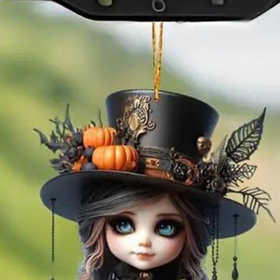 Yousheng Halloween Witch Car Pendant Pumpkin Lanterns Bat Elements Rearview Mirror Ornament Gothic Tabletop Hanging Accessories