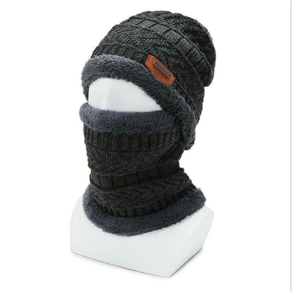 Теплая флисовая мягкая вязаная шапка Балаклава Шарф на шею Шапка Бини Шарф
