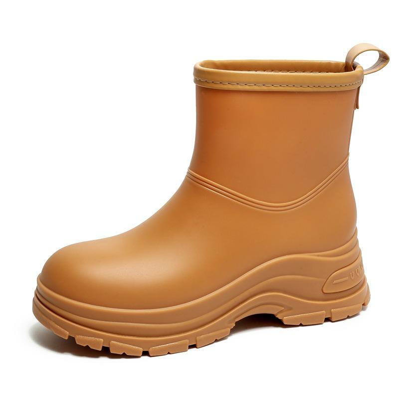 Short rain shoes thick-soled women's rubber shoes outdoor wear non-slip water boots thickened water shoes velvet short rain boots fashion