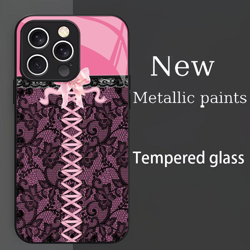 rendy Pink Corset Lace phone case mobile phones for iphone 17 pro max cover Glass for iPhone 17 16 15 14 13 12 11pm Pro Plus