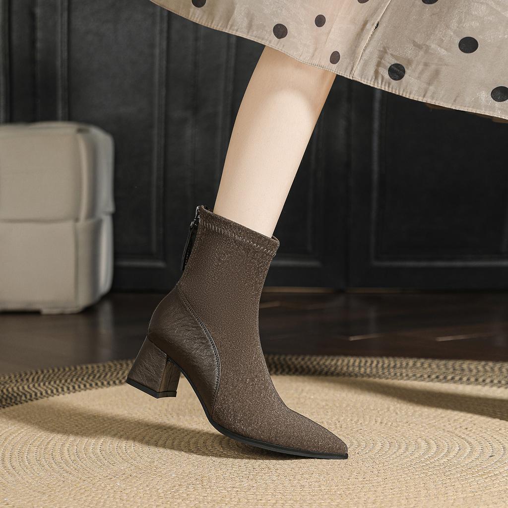 Тонкие остроносые сапоги на высоком каблуке 2024 года, новые женские сапоги на среднем каблуке, осенне-зимние сапоги средней высоты, модные сапоги на толстом каблуке, французские короткие сапоги