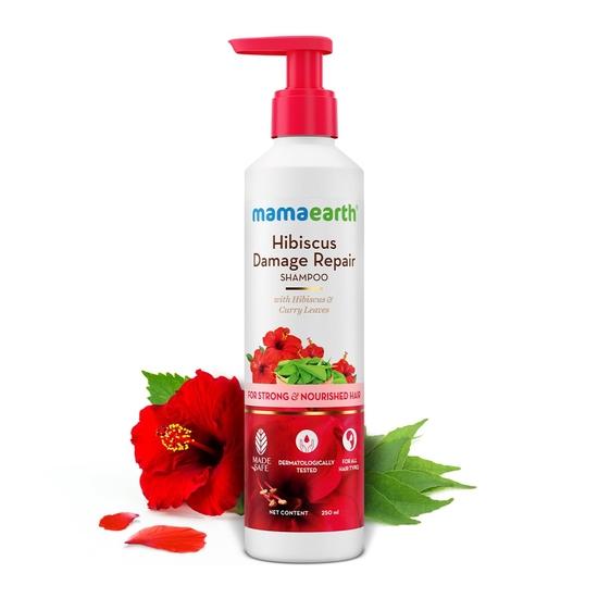 Mamaearth Шампунь Hibiscus Damage Repair с гибискусом и листьями карри для сильных и питательных волос - 250 мл | Для сухих и вьющихся волос