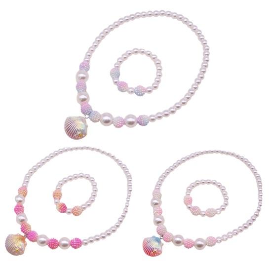 1 комплект, ожерелье из искусственного жемчуга, комплект браслетов, очаровательные бусины в виде ракушки, русалки, ювелирные изделия, красивые детские ожерелья в виде ракушек