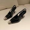 Fashion Summer New Metal Square Head Shallow Mouth Set Foot Anti-slip Wear-resistant High Heels Women's Stiletto Sandals