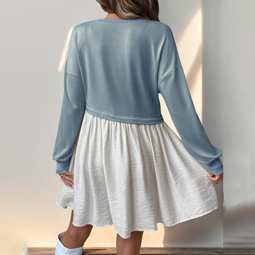 Женское модное повседневное платье с круглым вырезом и длинным рукавом в цветочном стиле