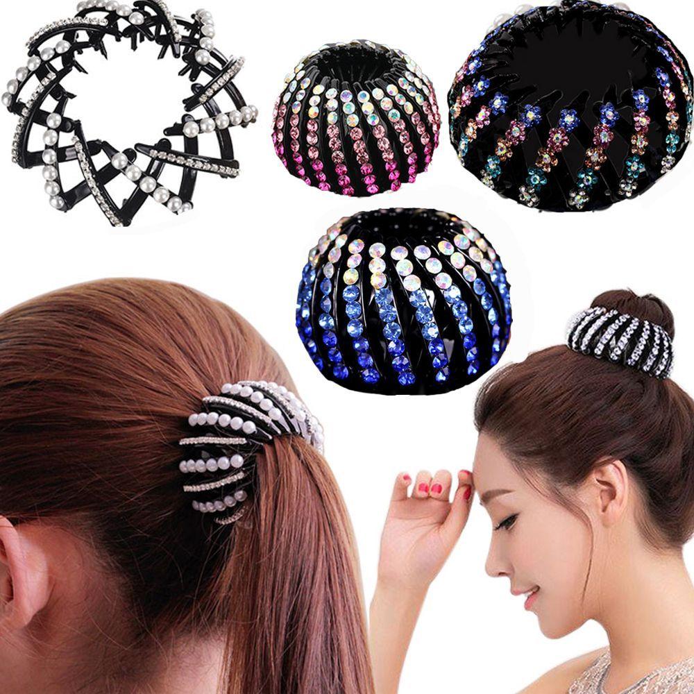 Rhinestone Curler Roller Bird Nest Hair Claw Ponytail Clamps Crystal Hair Bun Maker Hair Fold Wrap