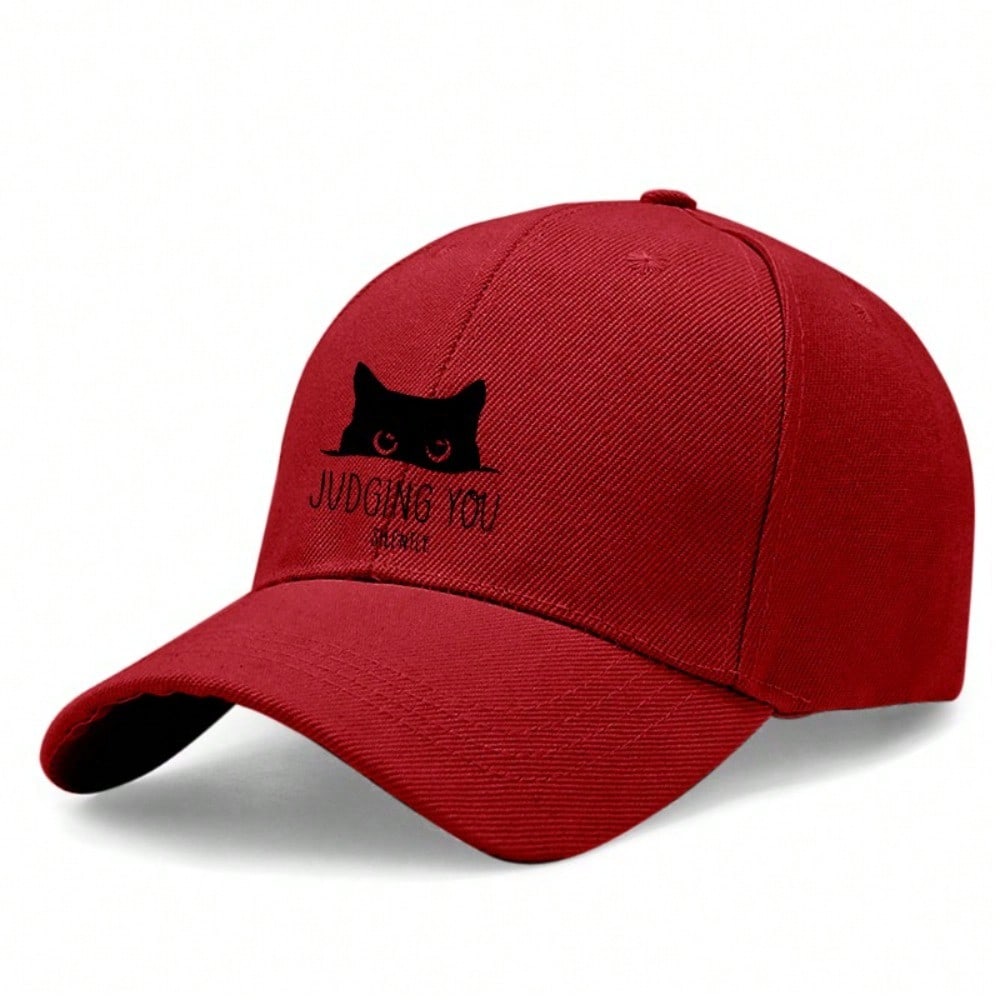 [Cat Print Baseball Cap] Unisex "JUDGING YOU SILENTLY" Print Cap, soft fabric. Lightweight breathable adjustable dad trucker hat for daily outdoor use