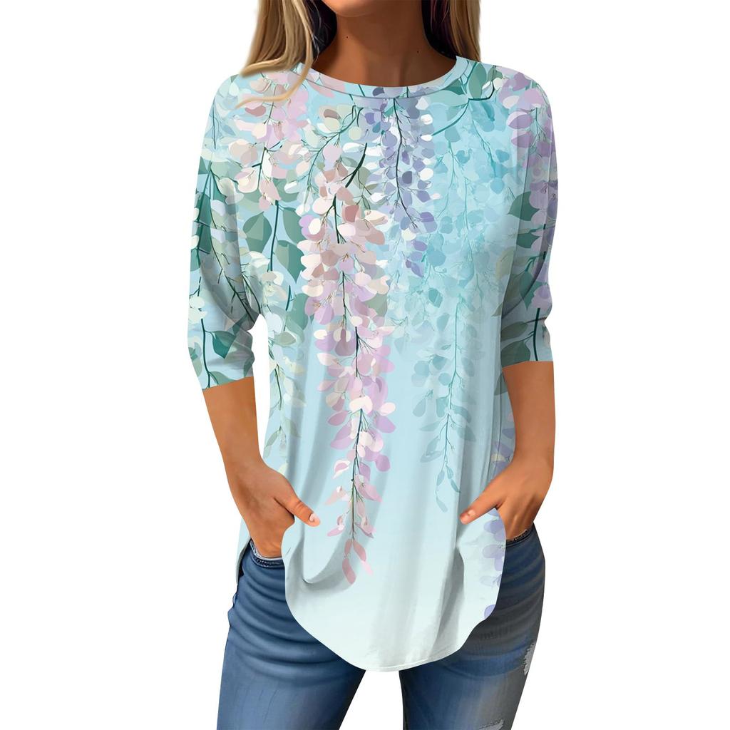 Рубашки с рукавом 3/4 для женщин, милые топы, футболки с рисунком, блузки, повседневные базовые топы больших размеров, пуловеры