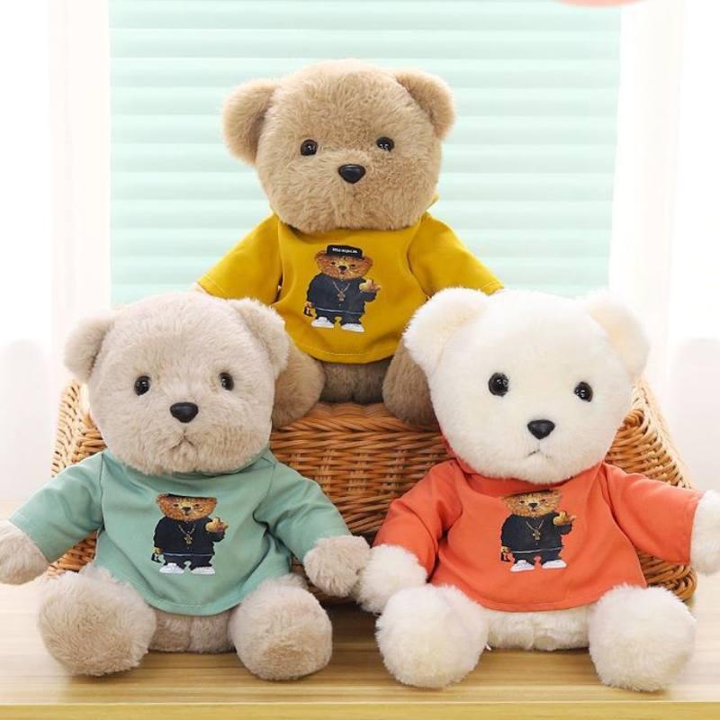 Adorable Teddy Bear Doll With Detachable Cream Outfit Short Plush Pp Cotton Filling