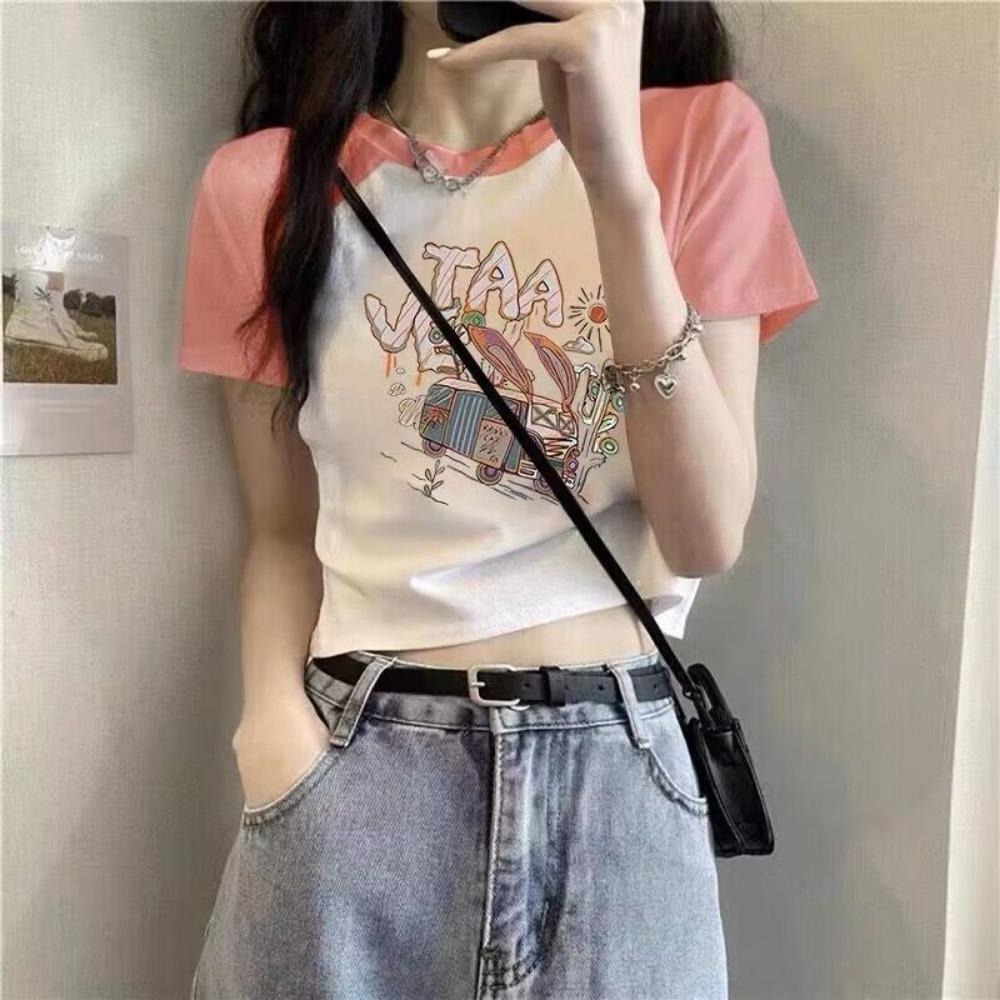 Pure Cotton Short T-shirt Design Summer Hot Girl Short Sleeve Black Loose Top