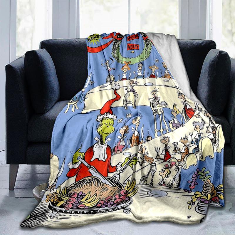 1Pc Grinch Christmas Feast Blanket Soft And Comfortable Casual Warm Camping Travel Christmas Halloween Gift M921604