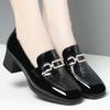 Fashion Women's Chunky Heel Shoes Spring Autumn New Square Toe Patent Leather Soft Sole High Heels Loafers Fashion Ladies Single Shoes