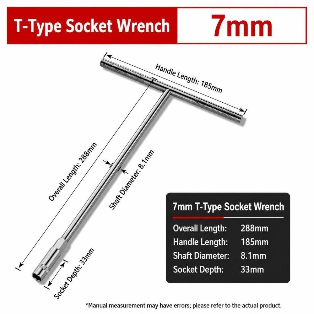 Hex Socket Drive T-Socket Wrench 6-19mm Hand Tool Durable Hex Socket Home Maintenance