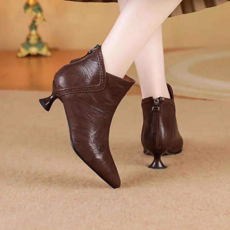 Обувь женская 2024 Высококачественные женские ботильоны с молнией сзади, модные офисные и карьерные сексуальные туфли с острым носком для женщин Zapatos