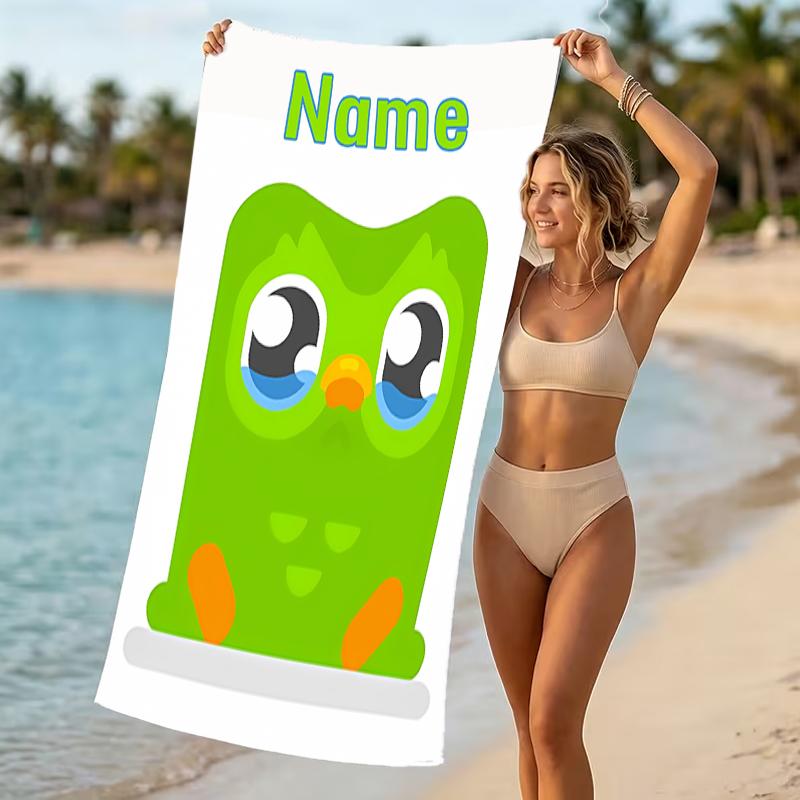 Customizable personalized beach towels Duolingo themed designs.Suitable for the beach, yoga, sports;ideal as beach accessories