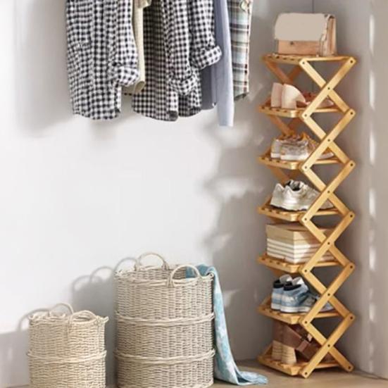 Многоуровневая складная бамбуковая полка для обуви без сборки, узкая, экономичная, для прихожей, кладовки, общежития