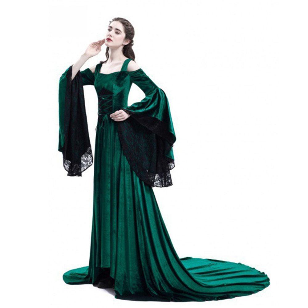 Кружевное платье с открытыми плечами в стиле середины века, длинное платье, сценический костюм, женское готическое платье макси, платья для косплея на Хэллоуин, длинное средневековое платье в стиле ретро