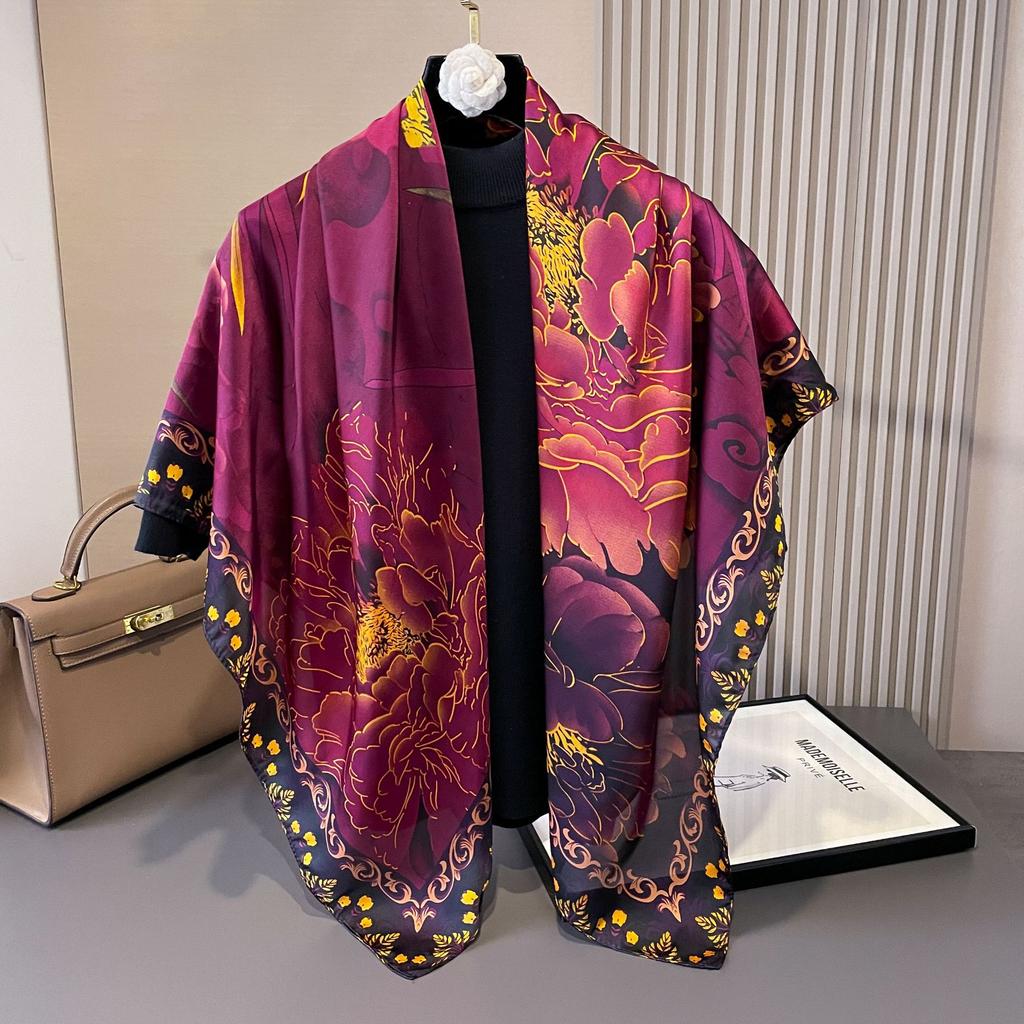 110cm Large Shawl Silk Square Scarf for Women Luxury Print Hijab Bandana Muslim Headband Wrap Beach Stoles Foulard Echarpe
