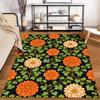 Floral Carpet with Orange and White Flowers on Black Background Suitable for use as an anti-slip for living room bedroom sofas