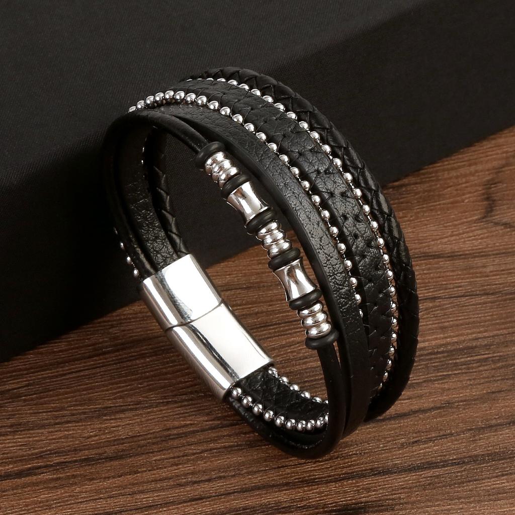 Мужской браслет в европейском стиле в стиле ретро, ​​кожаный браслет с магнитной пряжкой из сплава ручной работы