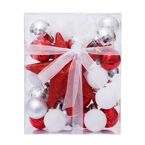 Набор из 30 мини-елочных шаров, 1,81 дюйма, пластиковые елочные шары, подвесные украшения с блестками, звезда-верхушка для елки для праздника, свадьбы, дня рождения