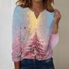 Women's Fashion Casual V-Neck Long Sleeve Decorative Button Christmas Print Top