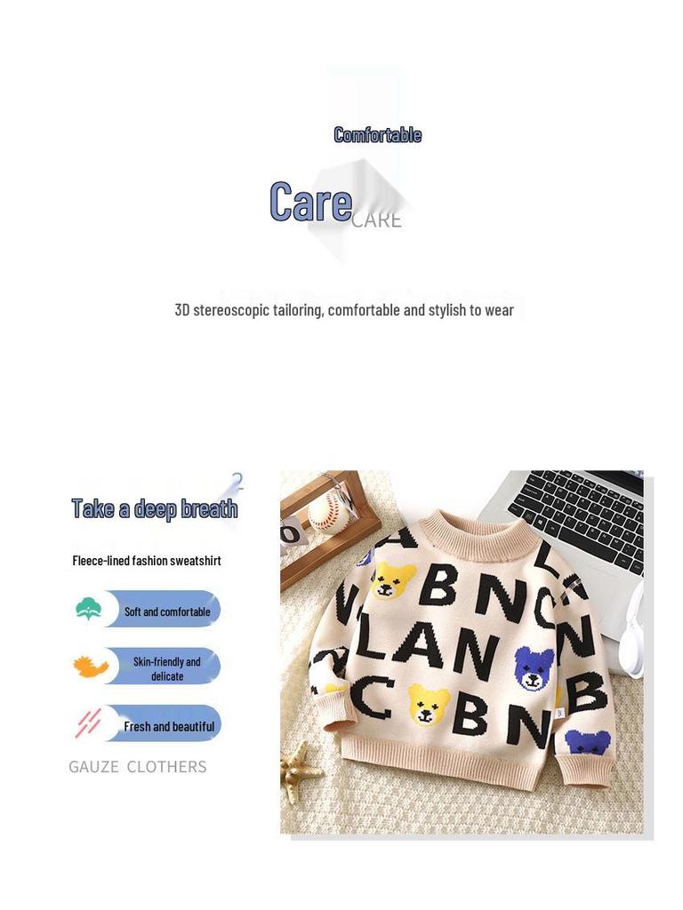 Children's Fleece-Lined Sweater 2023: Cozy, Thick Knit, Boneless Long-Sleeve for Boys & Girls