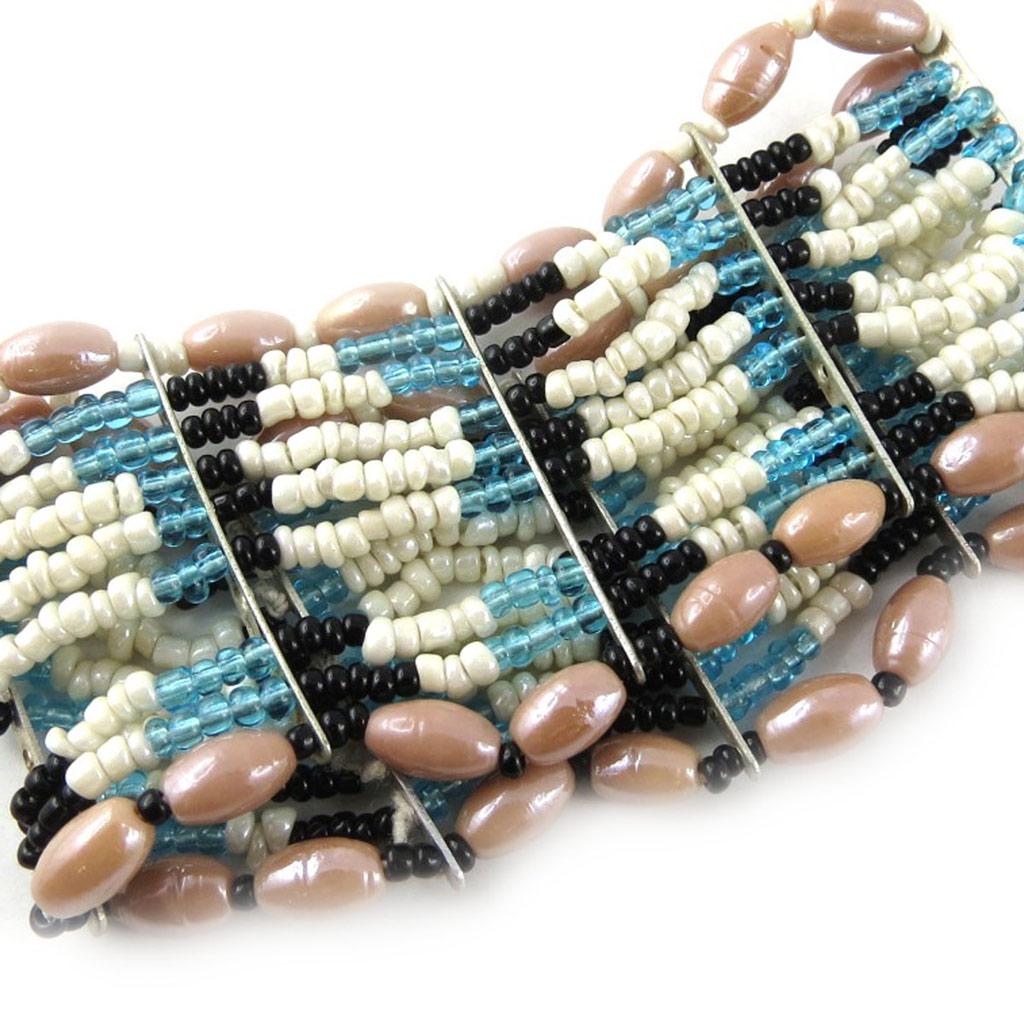 Les Trésors De Lily [B8179] - Bracelet 'Kunju' Bleu Blanc Rose