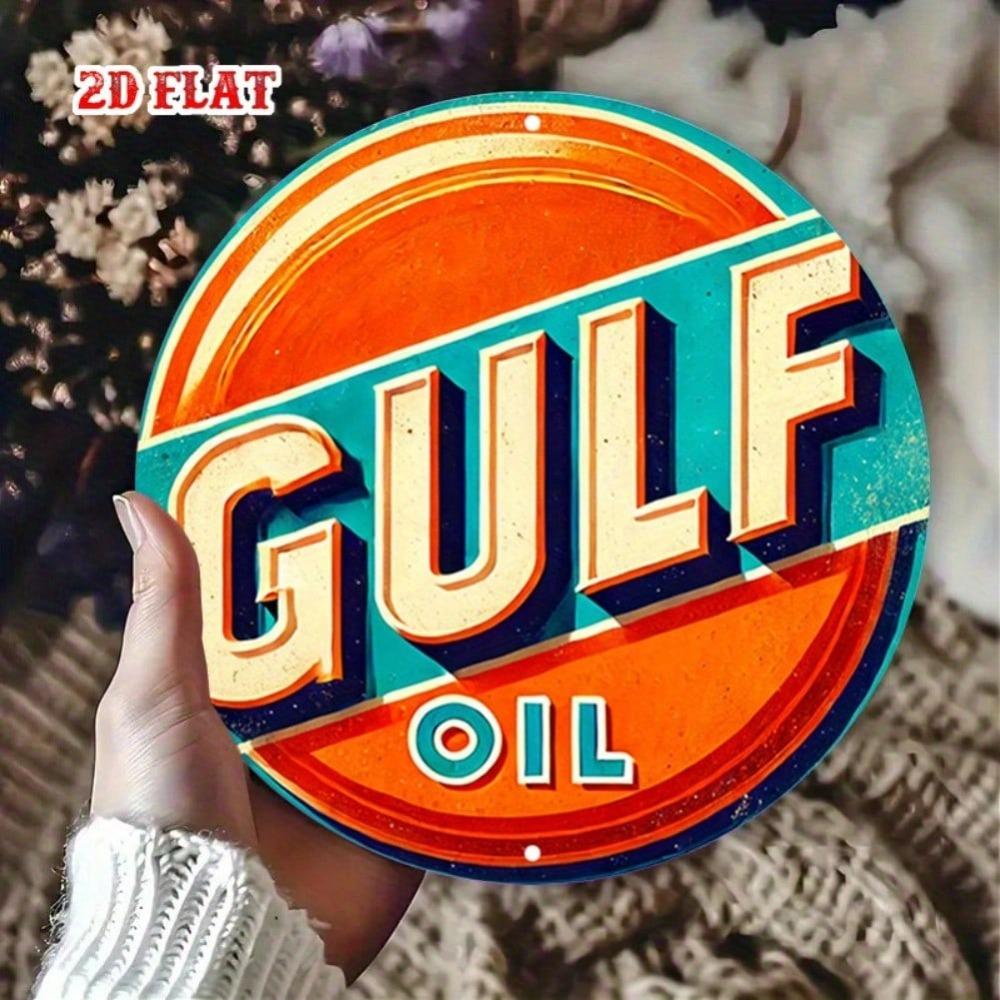 Винтажная металлическая жестяная табличка Круглая бренд Gulf Oil Настенное искусство Декор гаража кафе