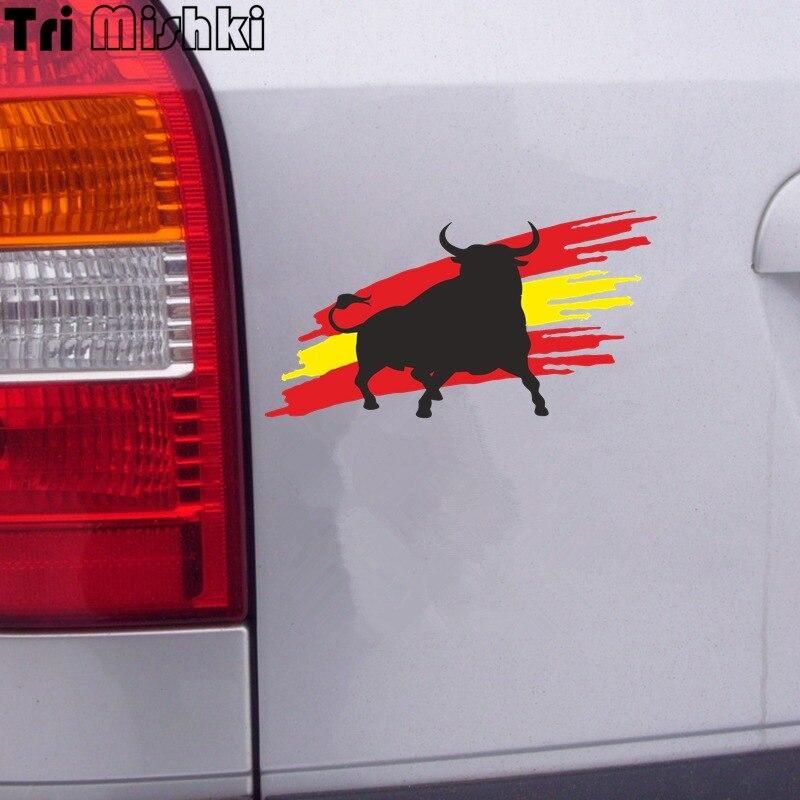 Tri Mishki W1353 Bull с флагом Испании, автомобильная наклейка, ПВХ наклейки, наклейка на мотоцикл, автомобиль, внедорожник, велосипед, ноутбук, холодильник, настенная дверь