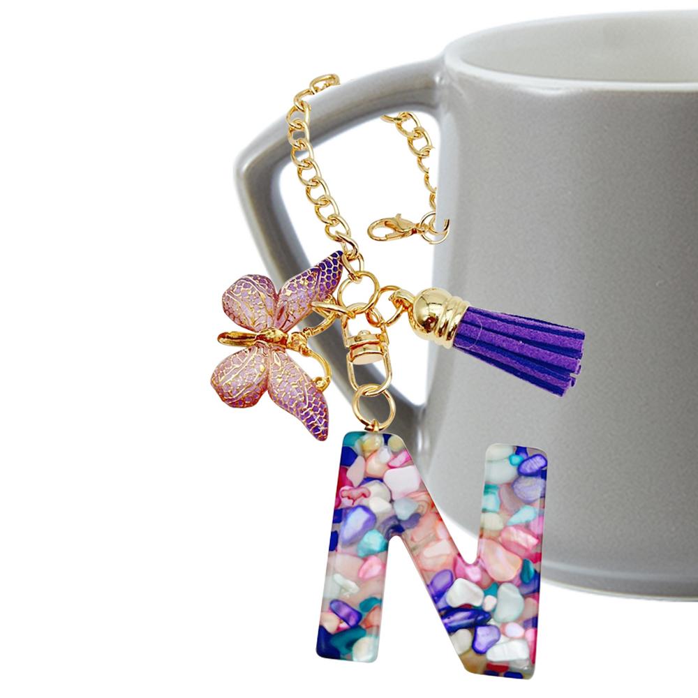 Letter Cup Chains Letter Water Bottle Charm With Butterfly And Tassel Cute Trendy Modern Mug Initial Keychain Water Bottle