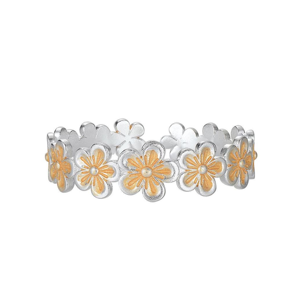 Peach Blossom Enamel Bracelet: Silver-Plated White Copper Bangle In New Chinese National Style