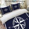Nautical Compass Bedding Set, Navy Blue & White Nautical Print Duvet Cover with Pillowcases, 3-Piece Bed Linen for Bedroom Decor