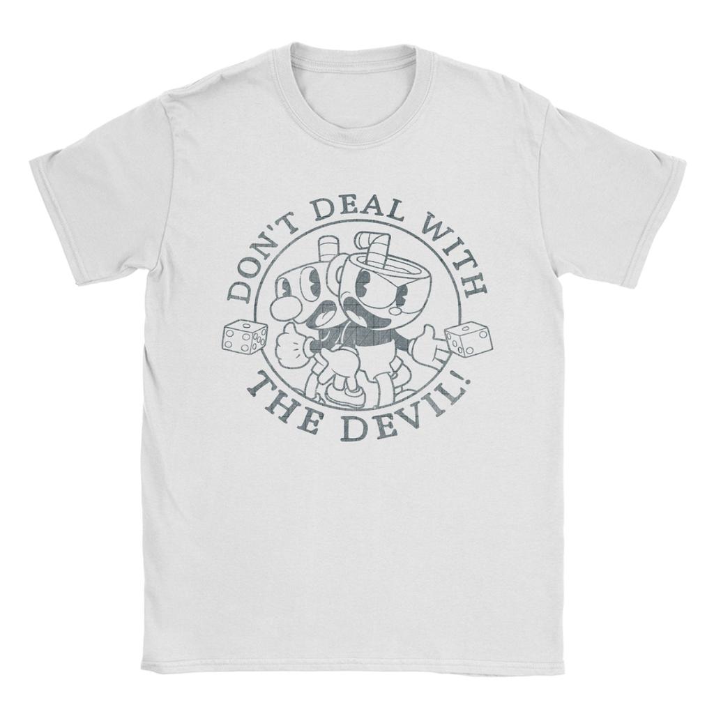 Cartoon Cuphead and Mugman Game T-Shirts for Men Humor Cotton Tees O Neck Short Sleeve T Shirt Printed Tops