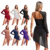 Asymmetrical Lyrical Dance Dress for Womens - Long Sleeves with Spaghetti Straps, Patchwork Design and Irregular Hem Stage Performance