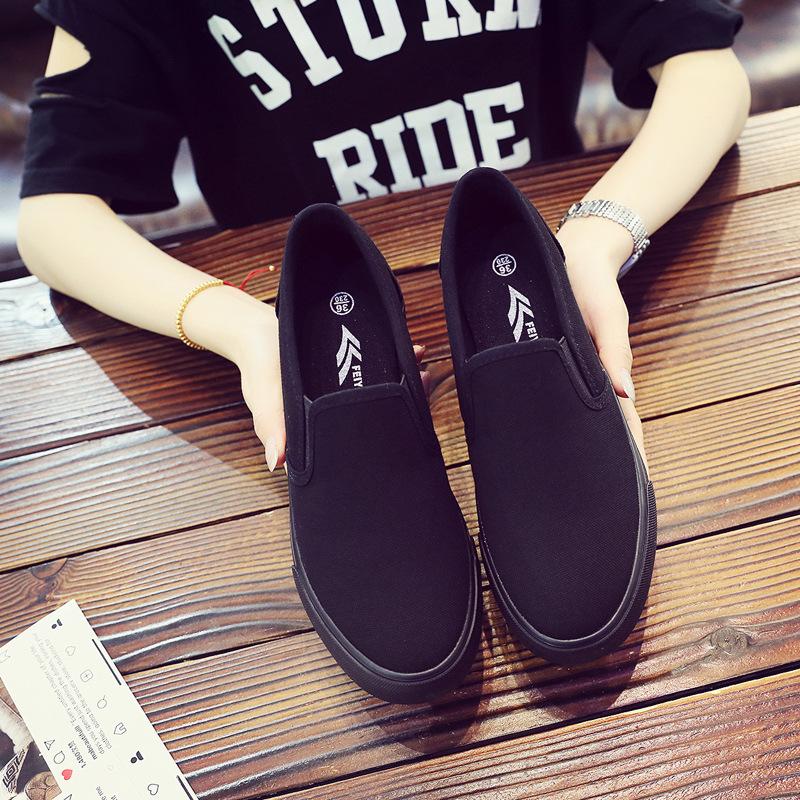 Fashion New All Black Slip-on Women's Casual Shoes Women's Canvas Shoes Loafers Shoes Work Shoes Sneakers Women