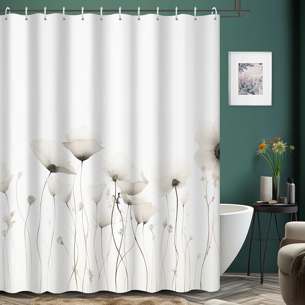 1 шт. Белая Серая Простая Расписанная вручную с цветочным принтом Занавеска для душа для ванной комнаты отеля, квартиры, Настенный гобелен для украшения